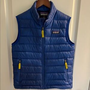 Patagonia Boy’s Small Royal Blue Quilted Vest with Yellow Accents.